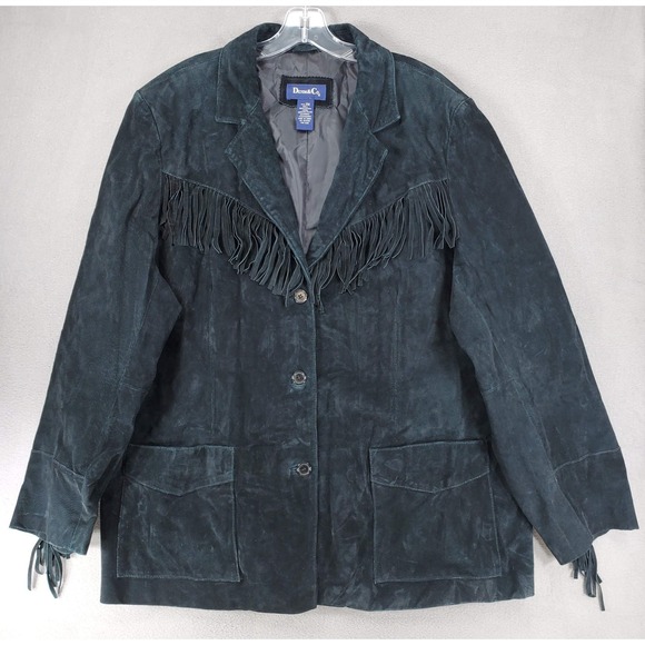 Denim & Co. Women Size 2X Suede Leather Fringed Jacket Blazer Black